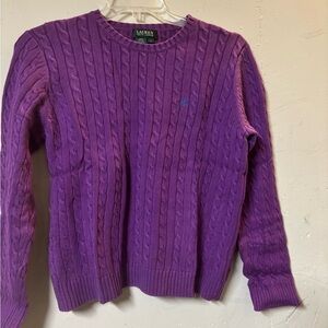 Lauren Ralph Lauren Purple Crew Neck Cable Knit Sweater